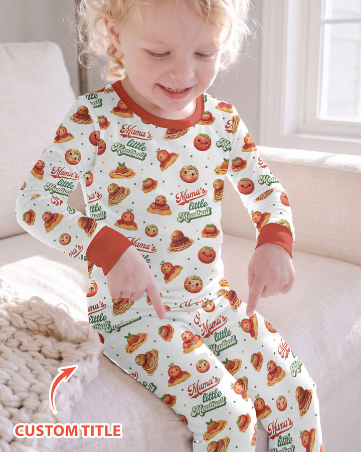Custom Name Little Meatball Bamboo Two Piece Long Sleeve Pajama Set