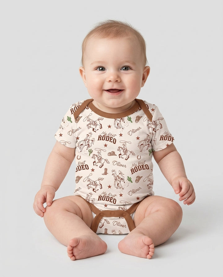 Custom Name First Rodeo Family Matching Bamboo Bodysuit