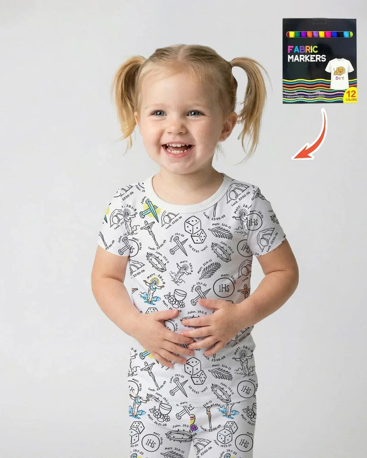 Easter Story Colorable Bamboo Two Piece Short Sleeve Pajama Set