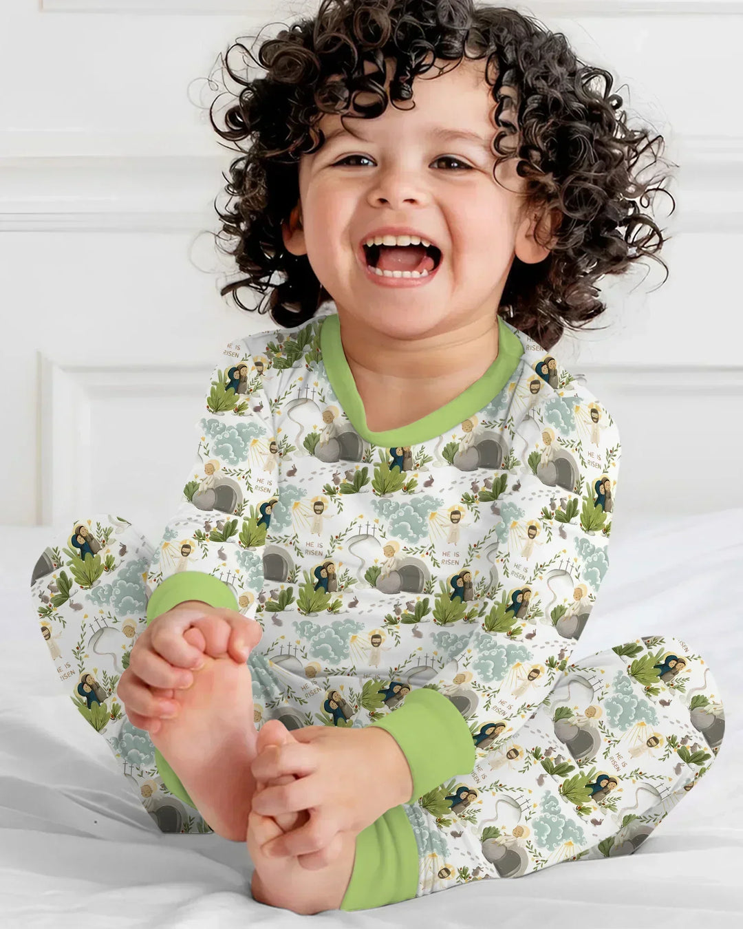 Matthew 28:1–8 He Is Risen Bamboo Two Piece Long Sleeve Pajama Set