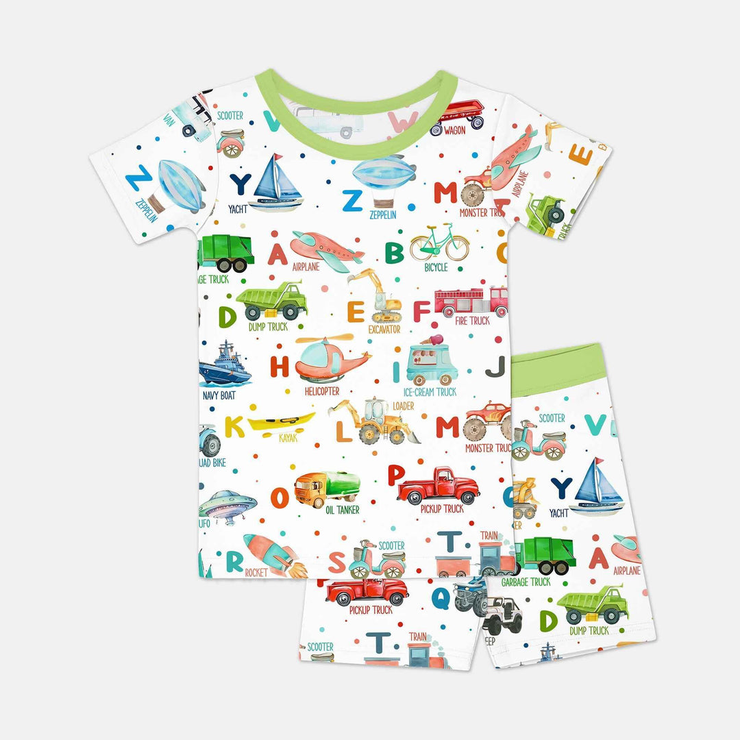 Transportation Alphabet Bamboo Two Piece Short Sleeve Shorts Pajama Set