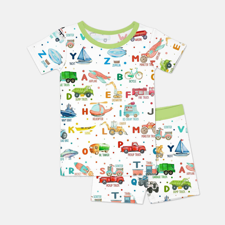 Transportation Alphabet Bamboo Two Piece Short Sleeve Shorts Pajama Set