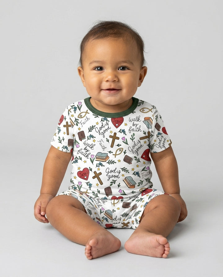 Love Jesus God Is Good Bamboo Two Piece Short Sleeve Shorts Pajama Set