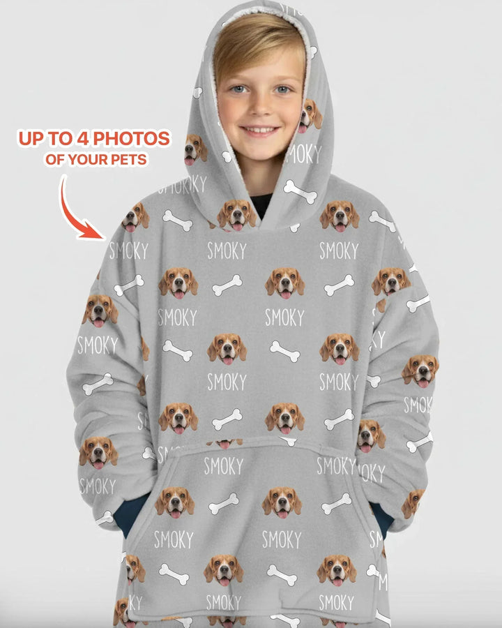 Custom Name and Pet Photos Bamboo Blanket Hoodie