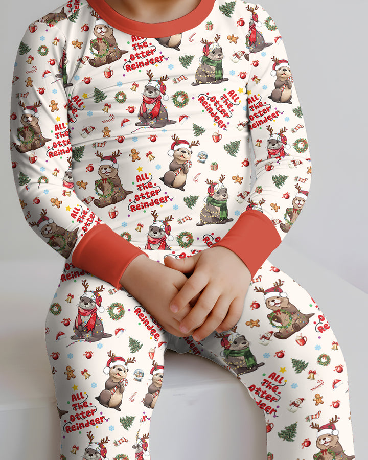 All The Otter Reindeer Bamboo Two Piece Long Sleeve Pajama Set
