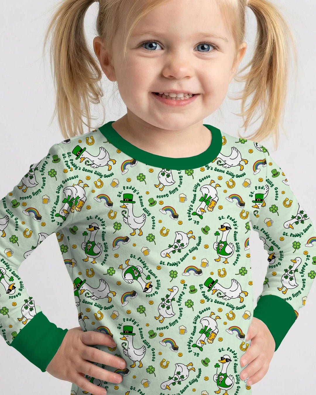 St. Patrick's Day Silly Goose Bamboo Two Piece Long Sleeve Pajama Set