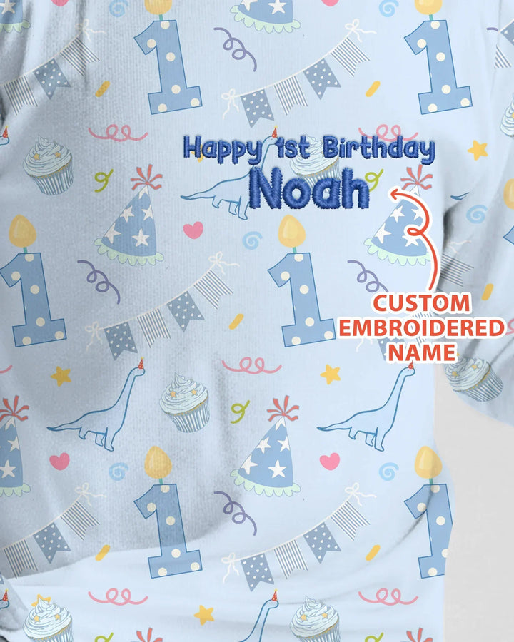 Personalized 1st Birthday Boy Embroidered Baby Bamboo Two Piece Long Sleeve Pajama Set