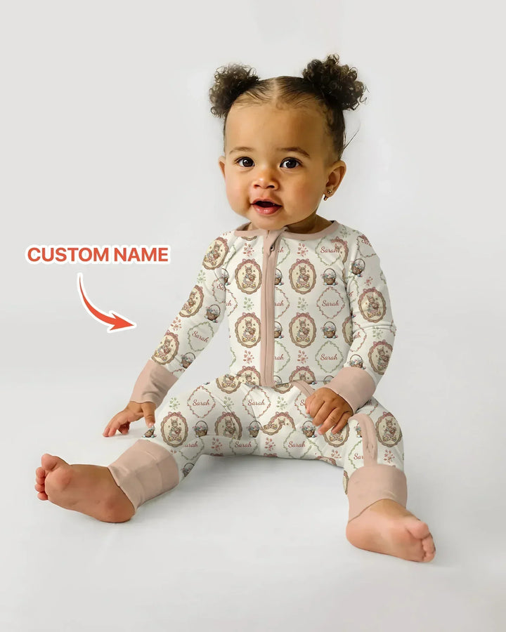 Vintage Bunny Easter Custom Name Mommy & Me Matching Bamboo Convertible Zippy