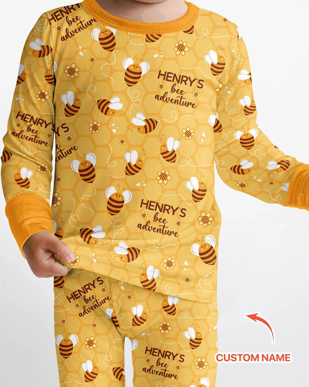 Custom Name Bee Back To School Bamboo Two Piece Long Sleeve Pajama Set