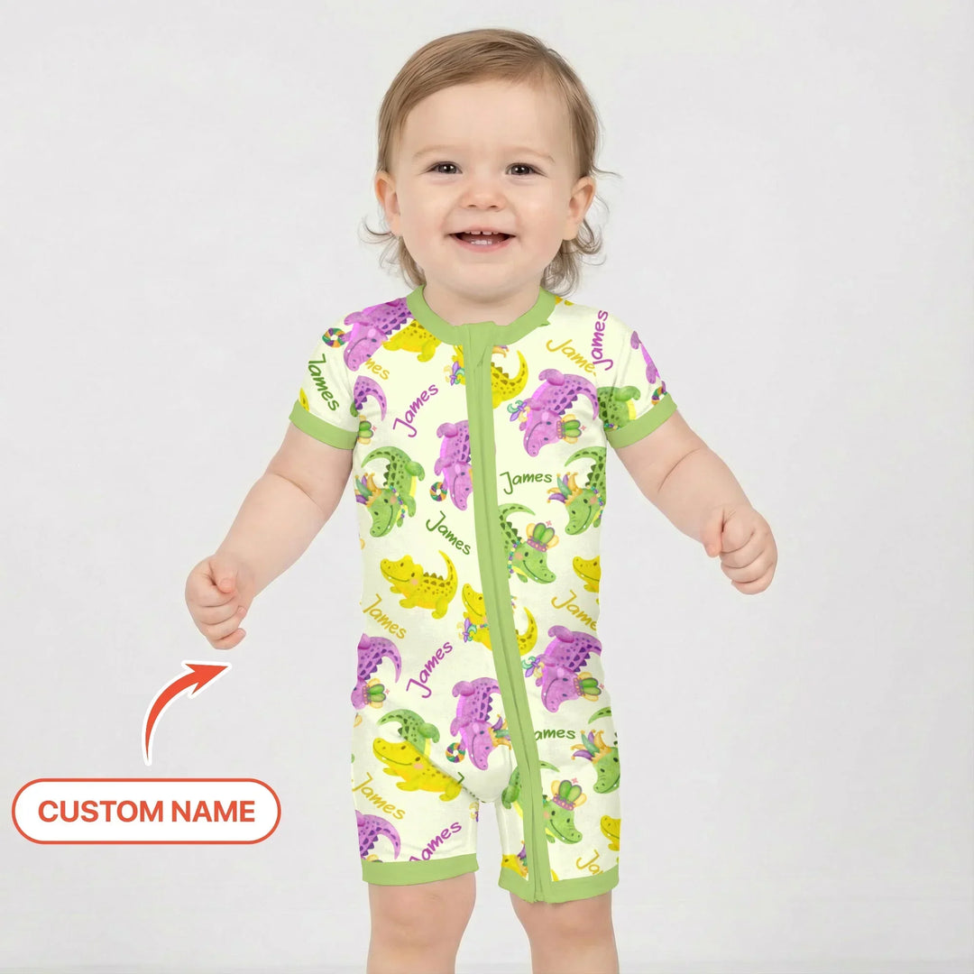 Custom Name Mardi Gras Alligator Bamboo Shorty Zippy