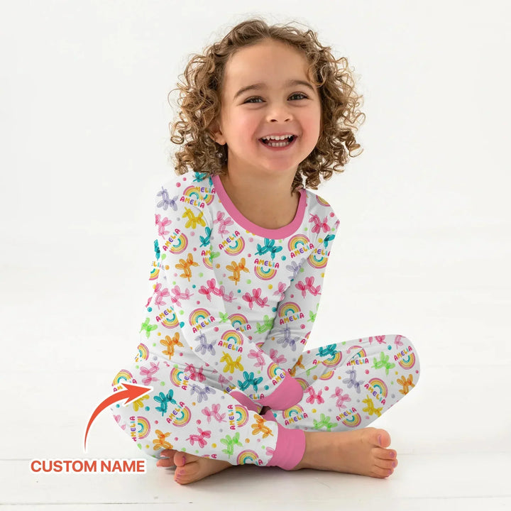 Sweet Balloon Dreams Custom Name Bamboo Two Piece Long Sleeve Pajama Set