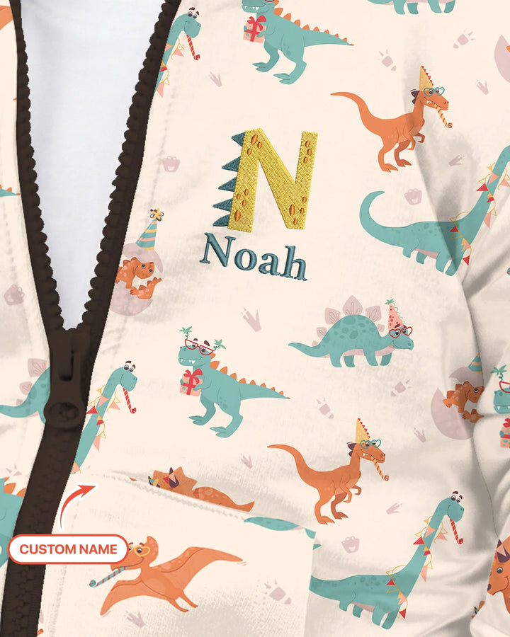 Custom Embroidered Name Dinosaurs Bamboo Zip Hoodie