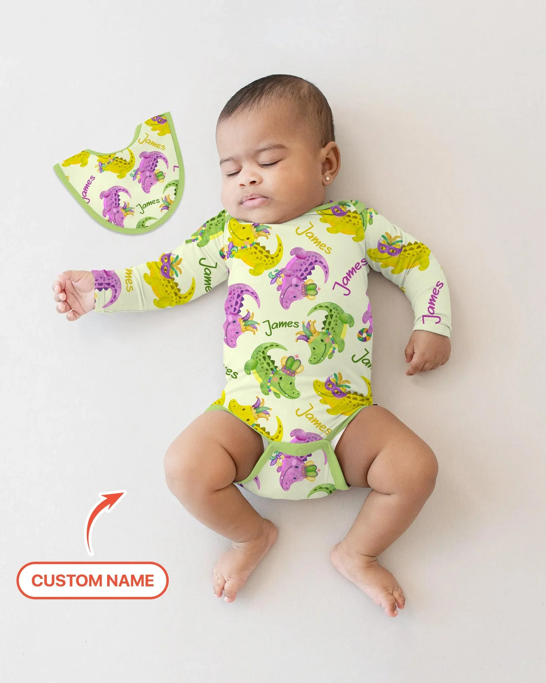 Custom Name Mardi Gras Alligator Bamboo Bodysuit