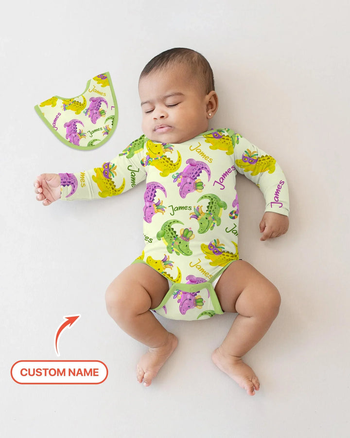 Custom Name Mardi Gras Alligator Bamboo Bodysuit