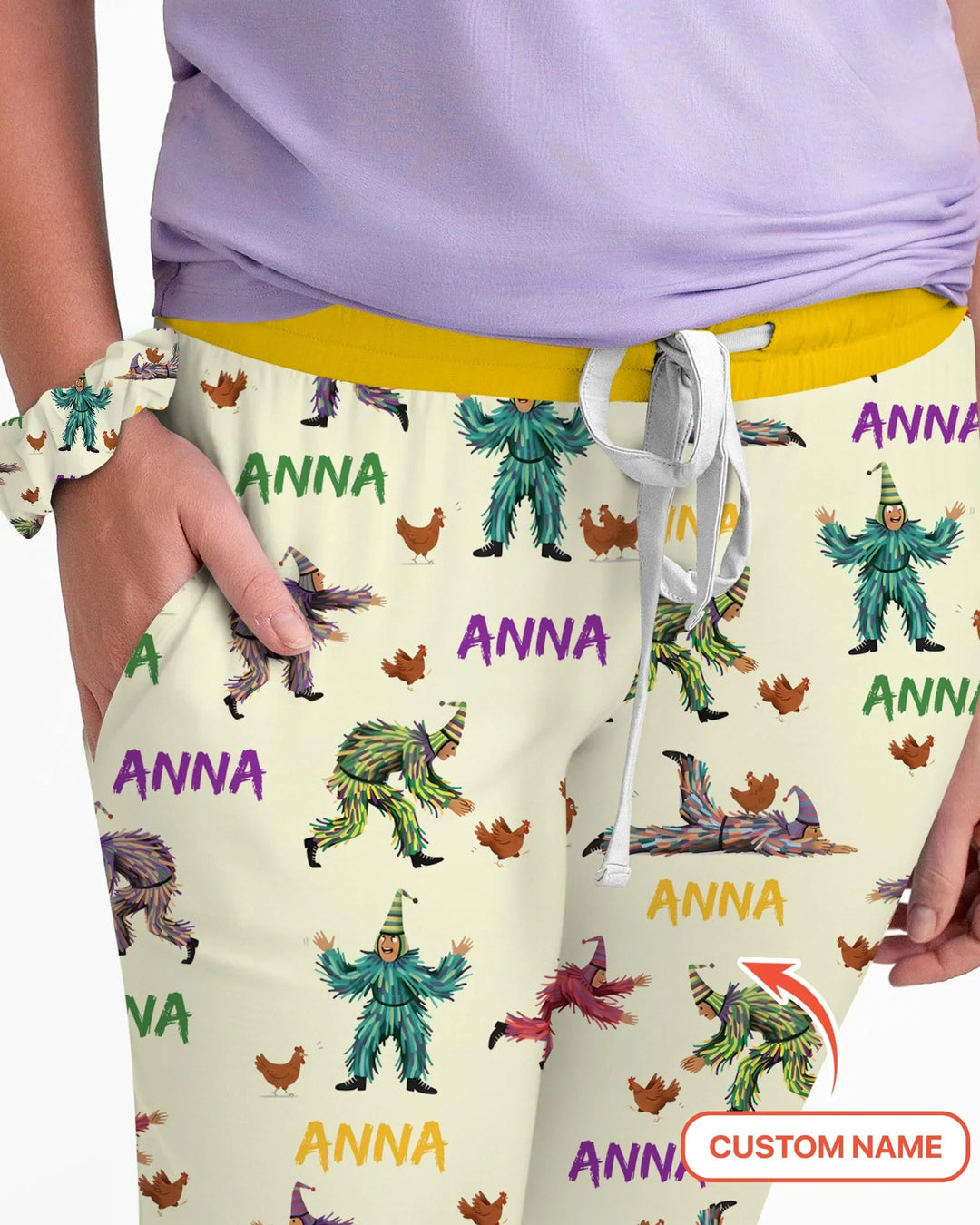 Custom Name Mardi Gras Chicken Chase Family Matching Bamboo Women Pajama Set