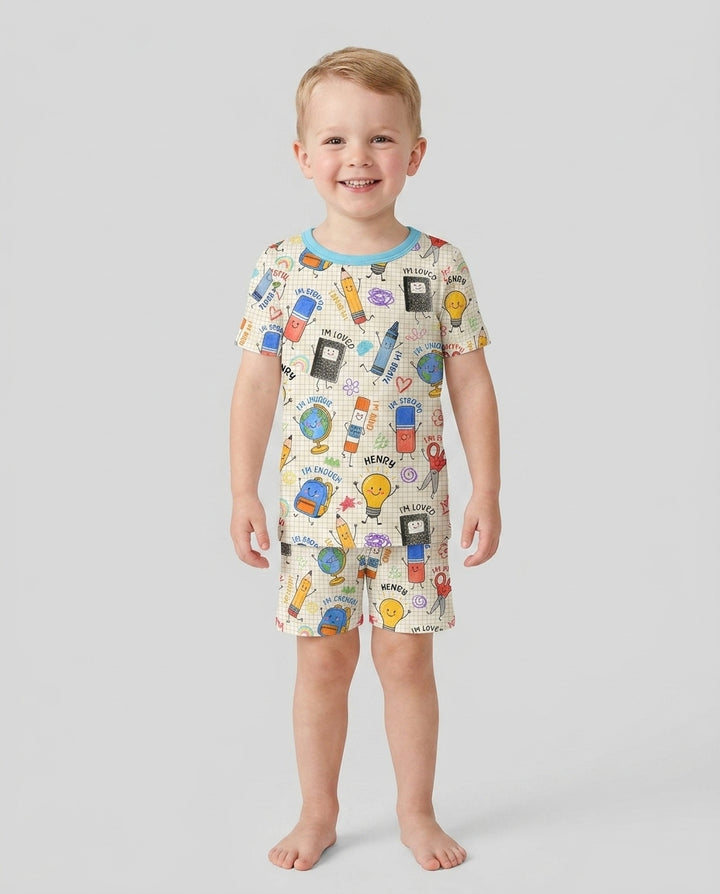 School Squad Custom Name Bamboo Two Piece Short Sleeve Shorts Pajama Set