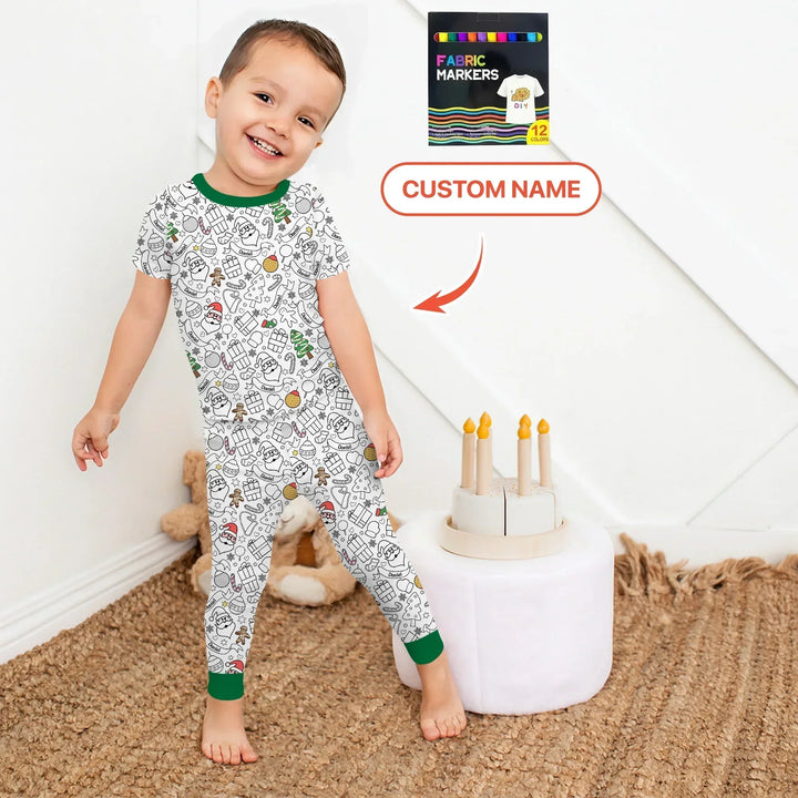 Joyful Doodle Christmas Colorable Bamboo Two Piece Short Sleeve Pajama Set