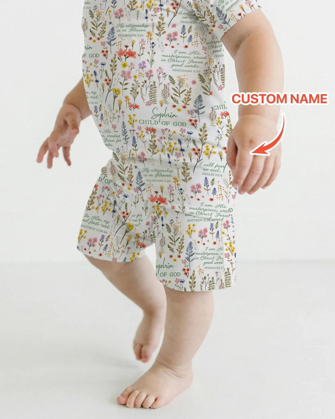 Custom Name Child of God Flower Garden Bamboo Two Piece Short Sleeve Shorts Pajama Set
