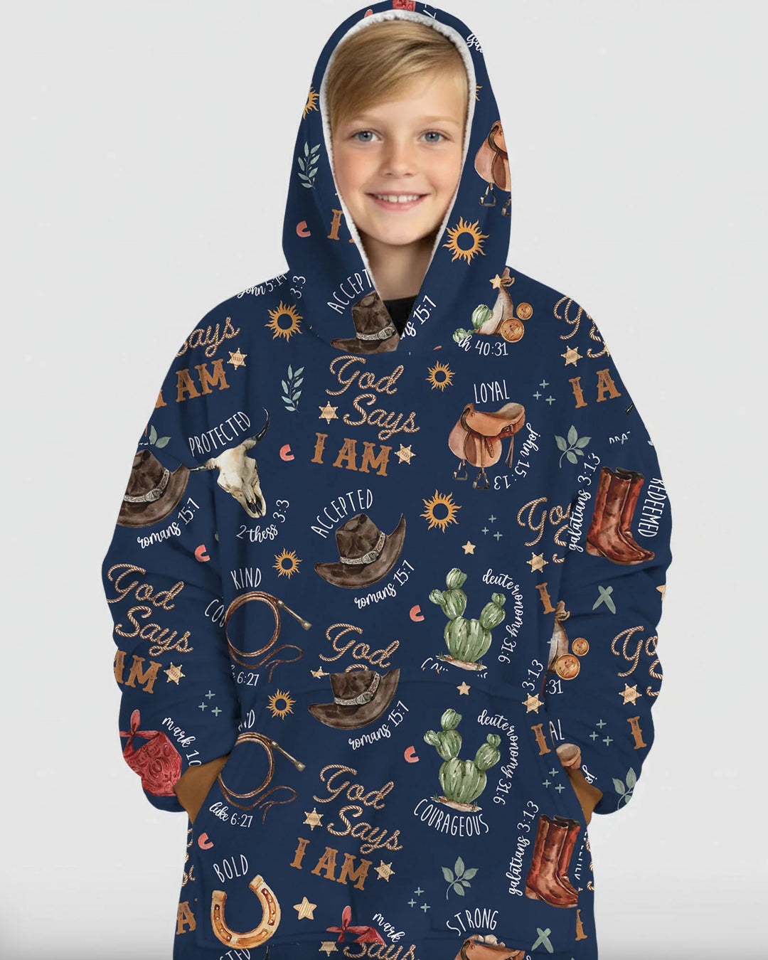 God Says I Am Western Faith Wearable Bamboo Blanket Hoodie