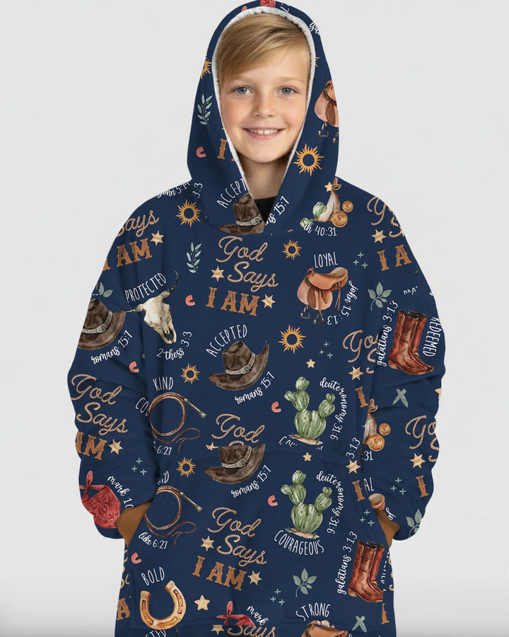 God Says I Am Western Faith Wearable Bamboo Blanket Hoodie