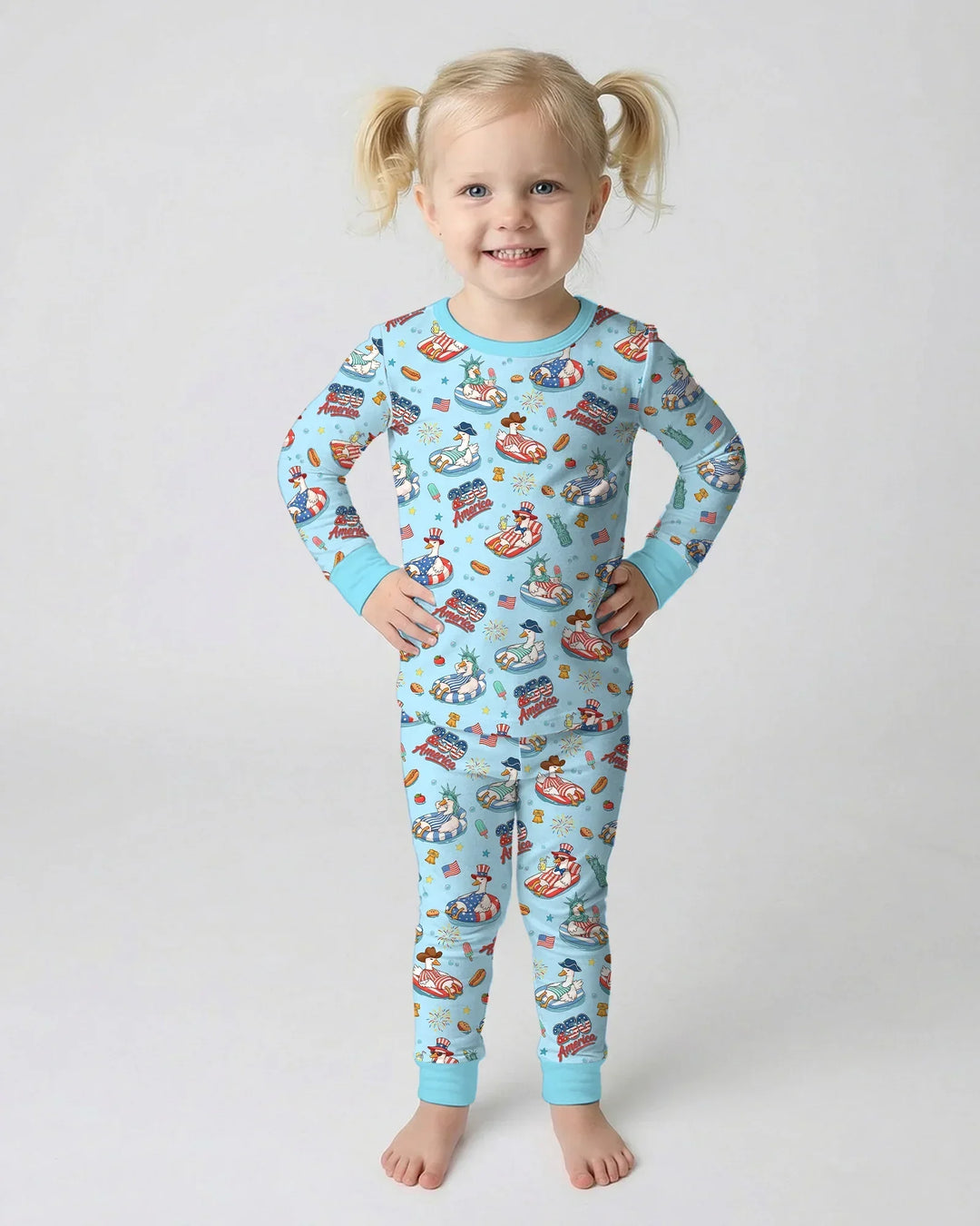 250 America Patriotic Goose Family Matching Bamboo Two Piece Long Sleeve Pajama Set