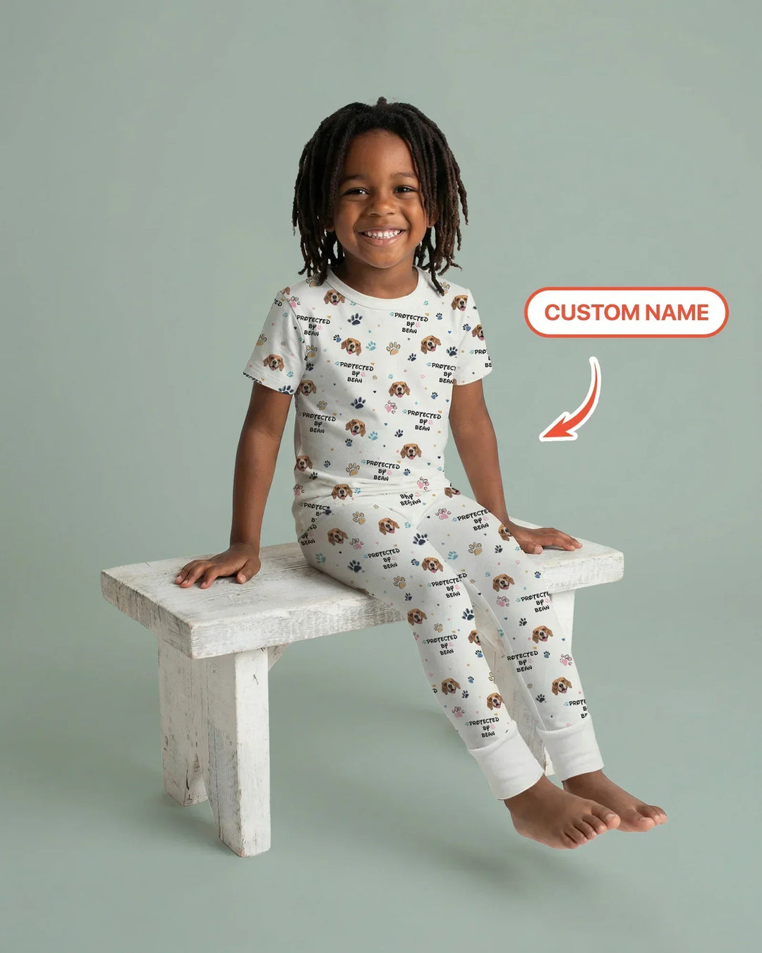 Custom Dogs Photo "Protected By" Bamboo Two Piece Short Sleeve Pajama Set