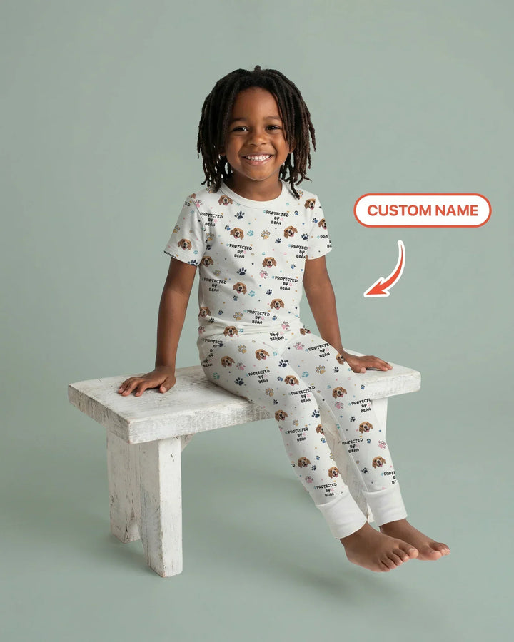 Custom Dogs Photo "Protected By" Bamboo Two Piece Short Sleeve Pajama Set