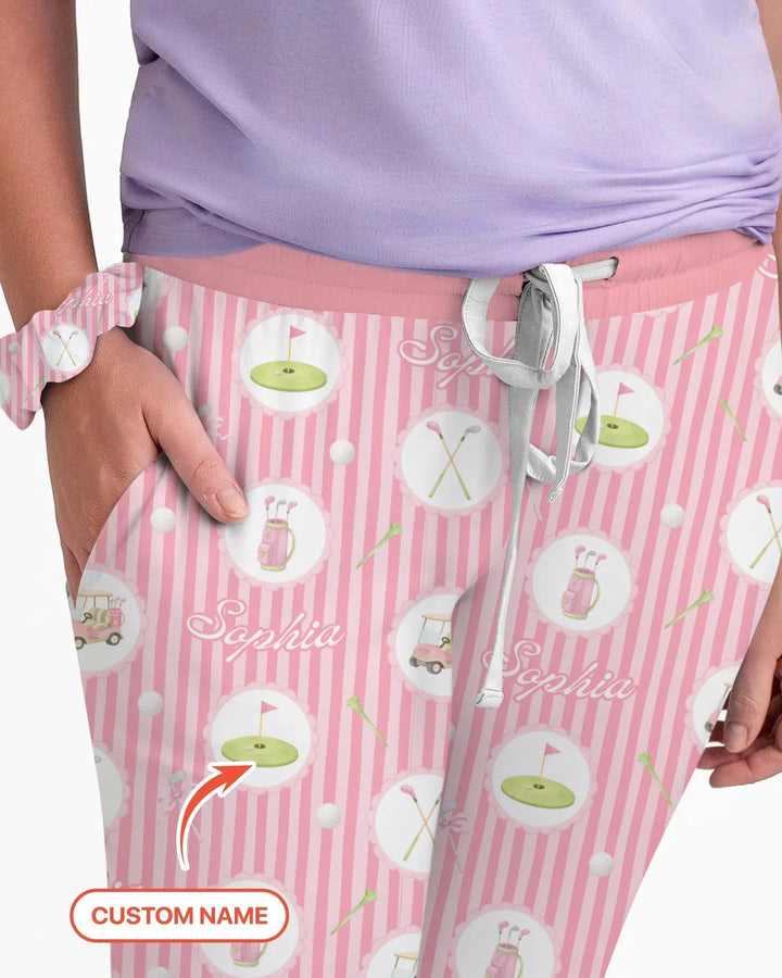 Custom Name Pink Golf Girl Bamboo Women Pajama Set