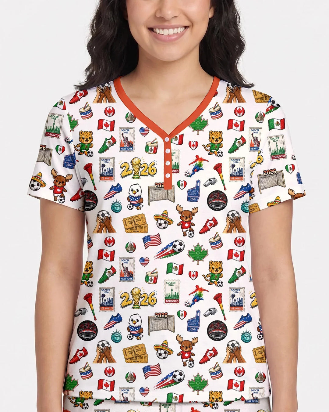 Soccer Cup 2026 Family Matching Bamboo Women Short Sleeve Short Pajama Set