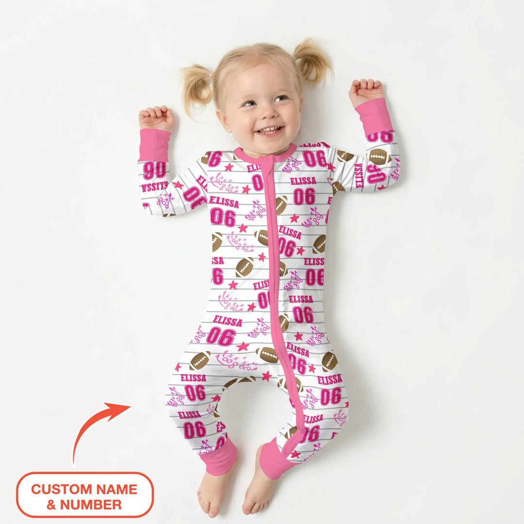 Custom Name Football Time Pink Bamboo Convertible Zippy
