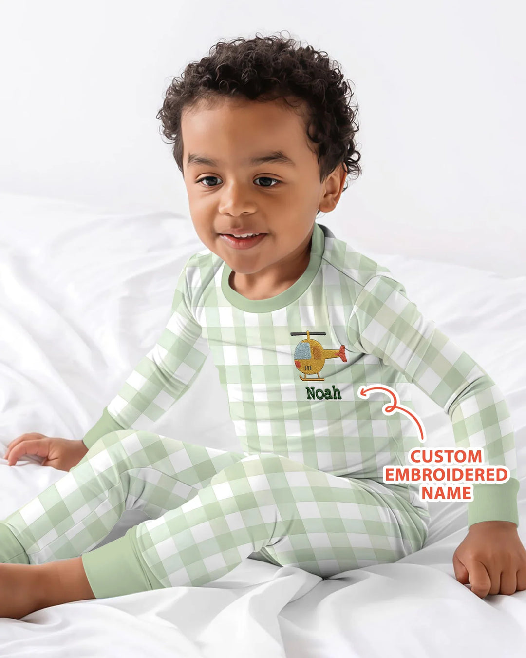 Personalized Embroidered Baby Boy Bamboo Two Piece Long Sleeve Pajama Set