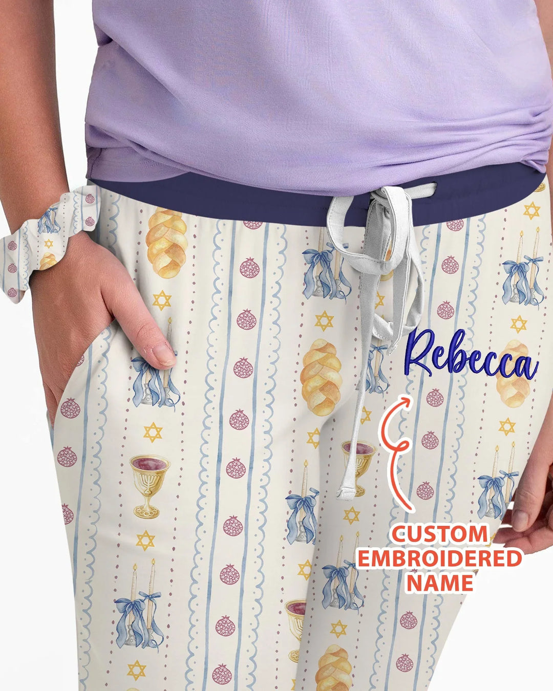 Custom Embroidered Name Shabbat Matching With Mom Bamboo Women Pajama Set