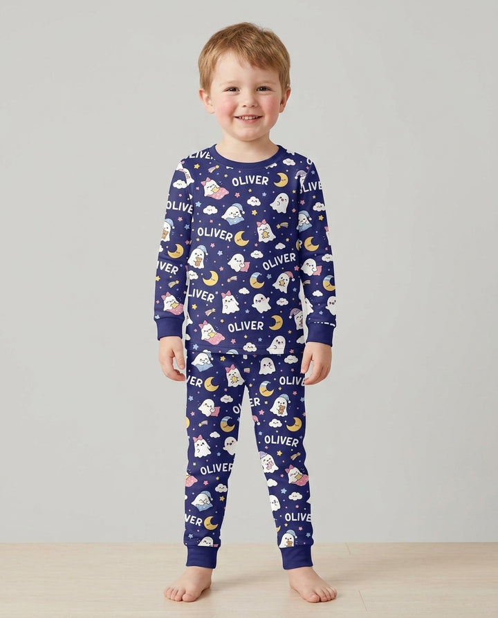 Sweet Dreams Cute Ghost Custom Name Bamboo Two Piece Long Sleeve Pajama Set