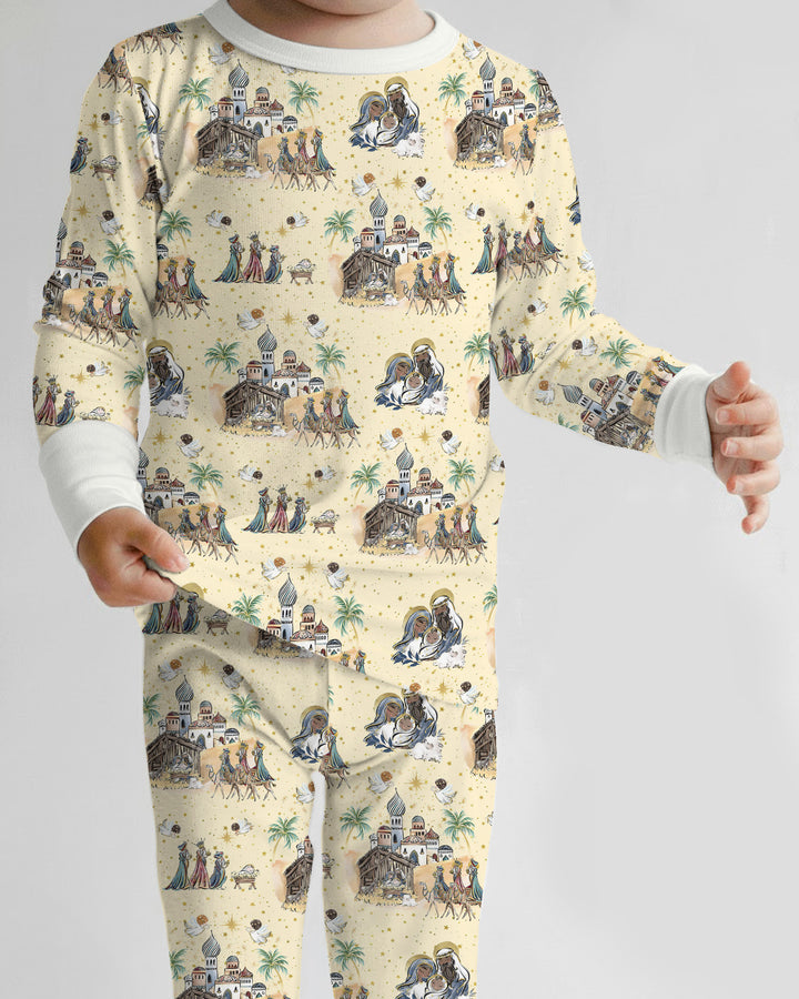 Nativity Christmas Family Matching Family Bamboo Two Piece Long Sleeve Pajama Set