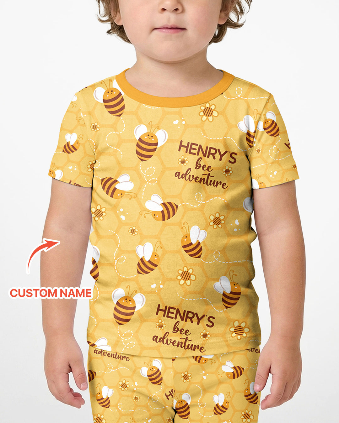 Custom Name Bee Back To School Bamboo Two Piece Short Sleeve Shorts Pajama Set