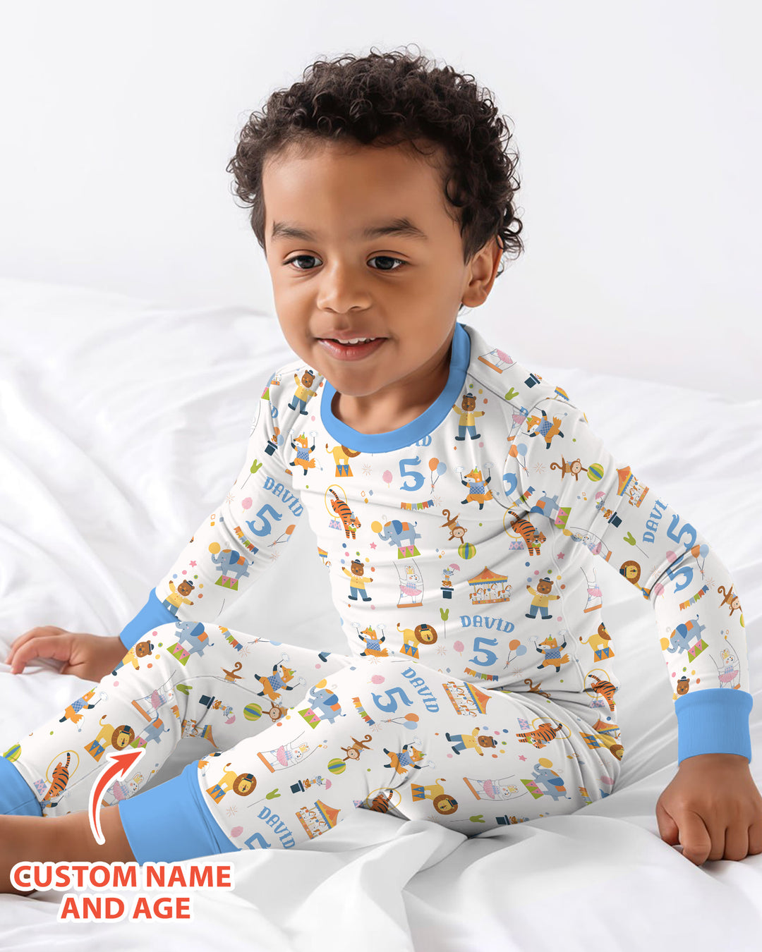 Custom Name Birthday Circus Bamboo Two Piece Long Sleeve Pajama Set