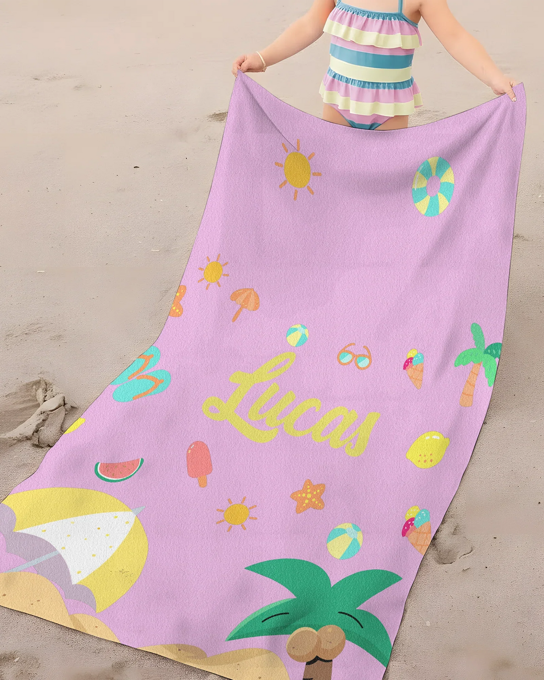 Personalised Fruits Palm Tree Marine Animals Bamboo Beach Towel