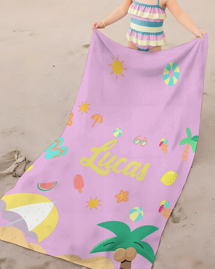 Personalised Fruits Palm Tree Marine Animals Bamboo Beach Towel