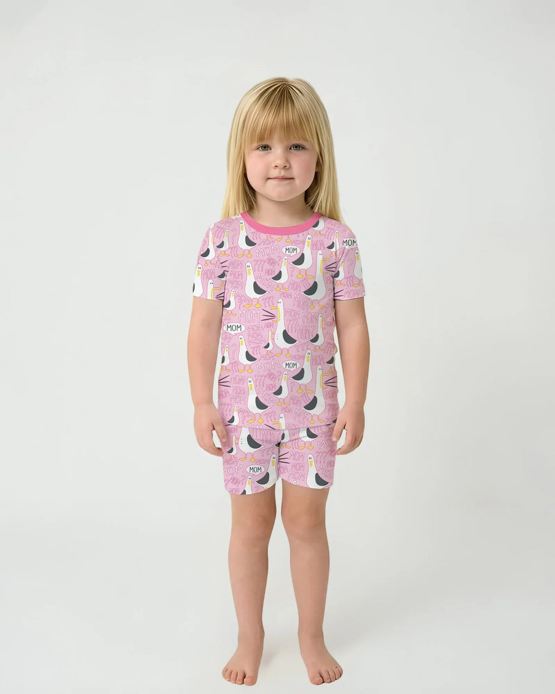 Funny Seagull MOM Two Piece Short Sleeve Shorts Pajama Set