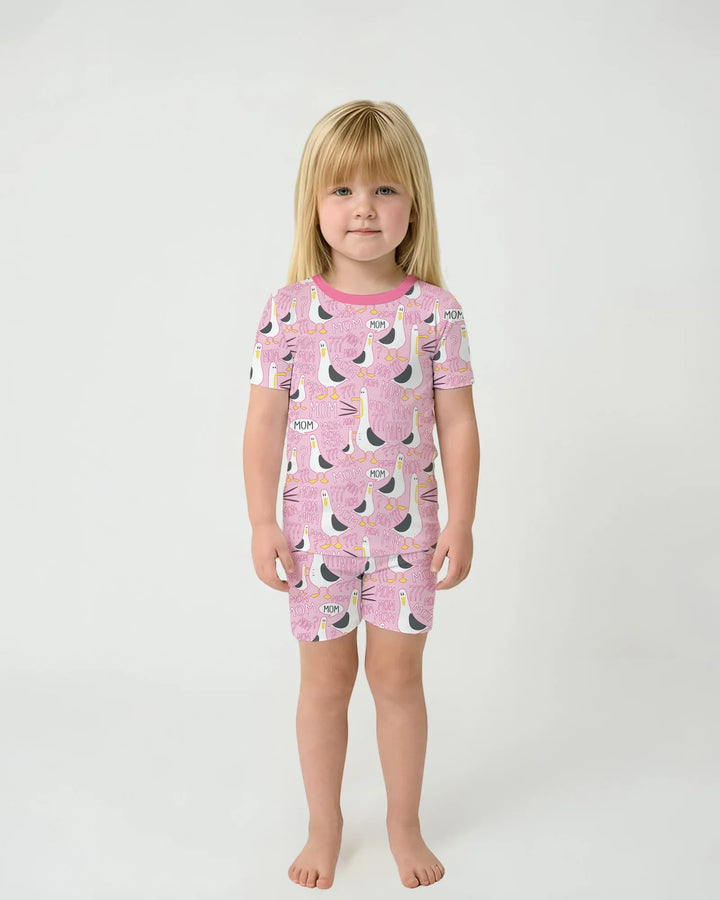 Funny Seagull MOM Two Piece Short Sleeve Shorts Pajama Set