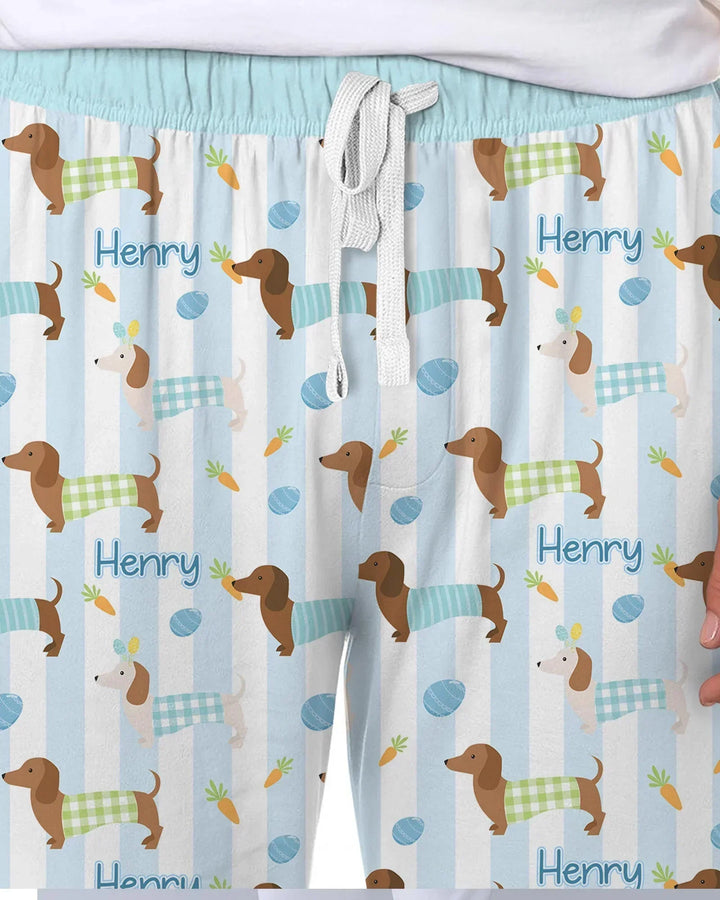 Custom Name Easter Dachshunds Family Matching Bamboo Men's Pajama Set