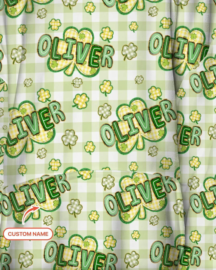 Lucky Shamrock Custom Name Bamboo Blanket Hoodie