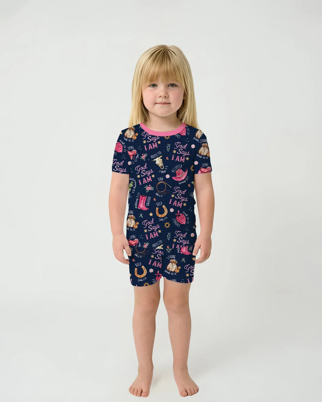 God Says I Am Western Faith Bamboo Two Piece Short Sleeve Shorts Pajama Set