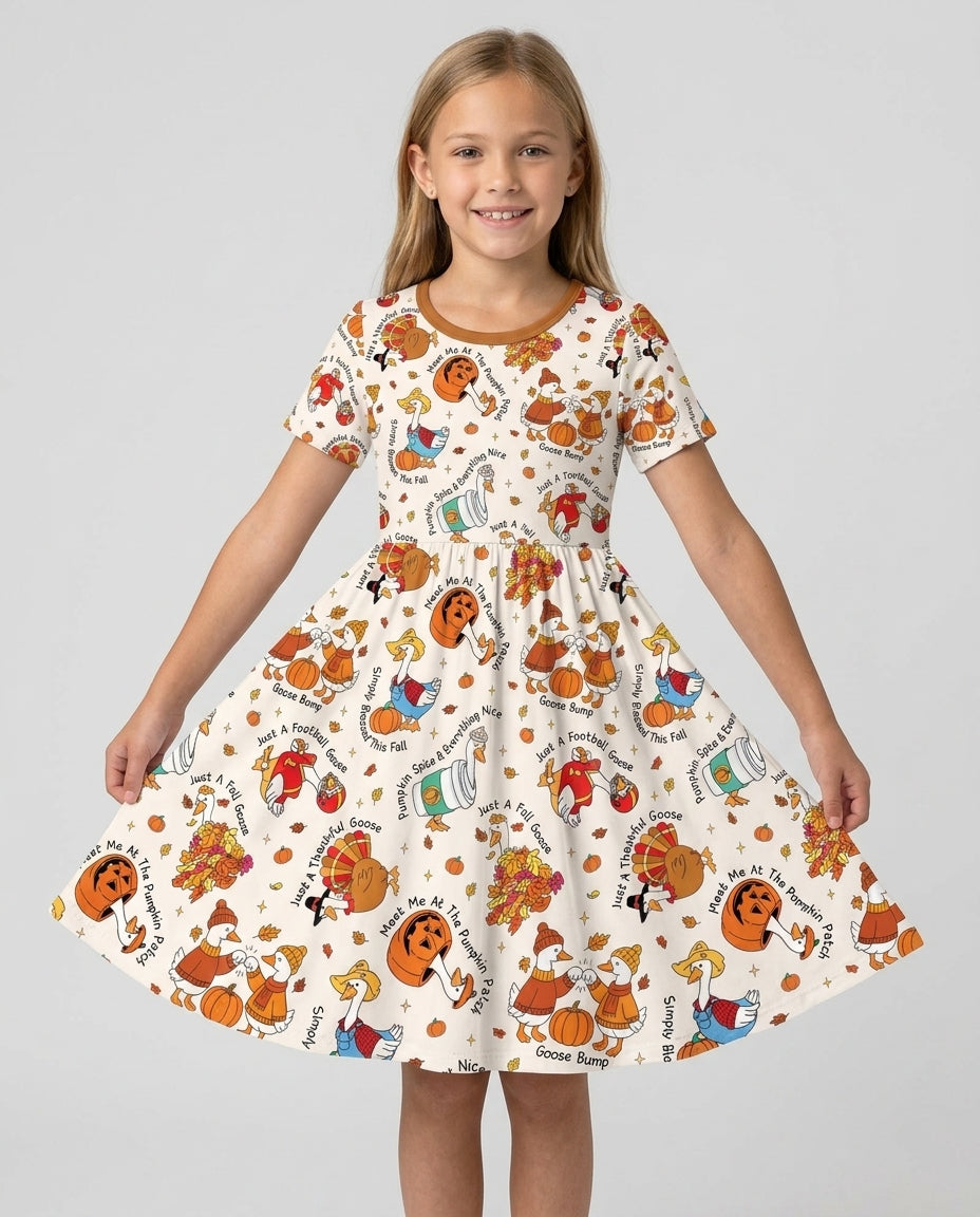 Just A Fall Goose Family Matching Bamboo Twirl Dress