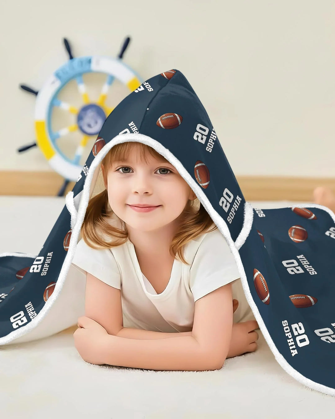 Football Pattern Personalized Bamboo Wearable Hooded Blanket