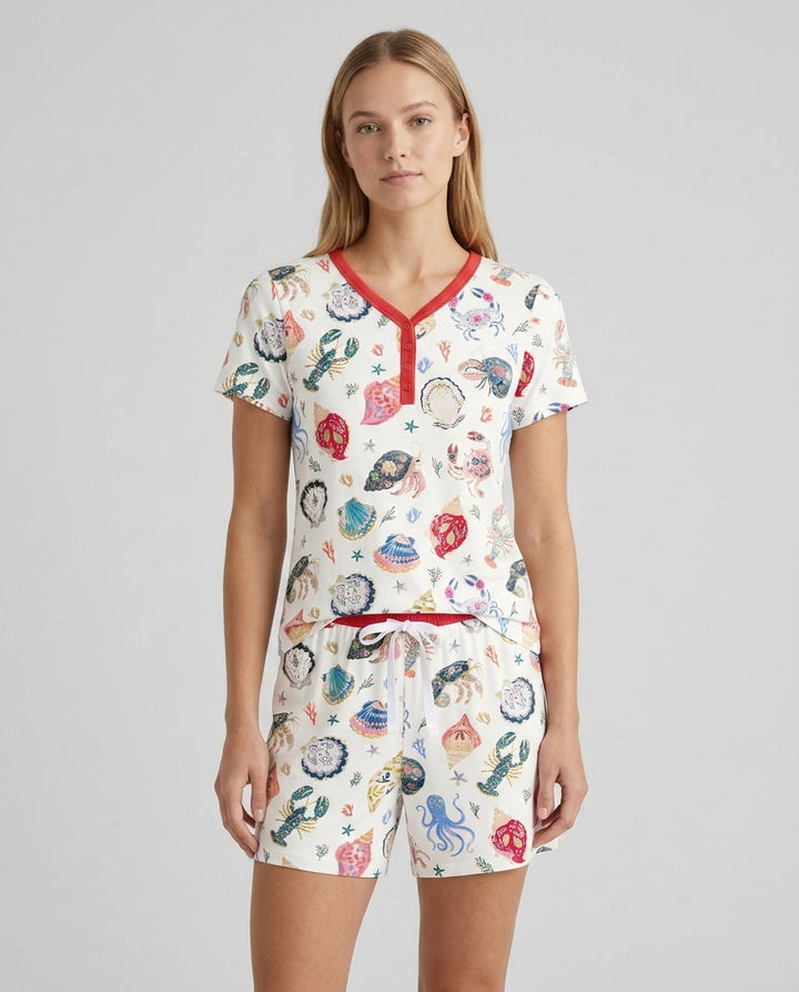 Preppy Coastal Bamboo Women Short Sleeve Short Pajama Set
