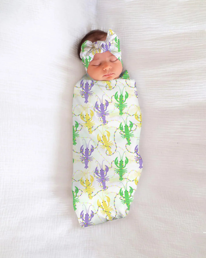 Mardi Gras Crawfish Family Matching Bamboo Swaddle Blanket