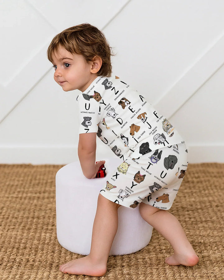 Funny Dogs Alphabet Bamboo Two Piece Short Sleeve Shorts Pajama Set