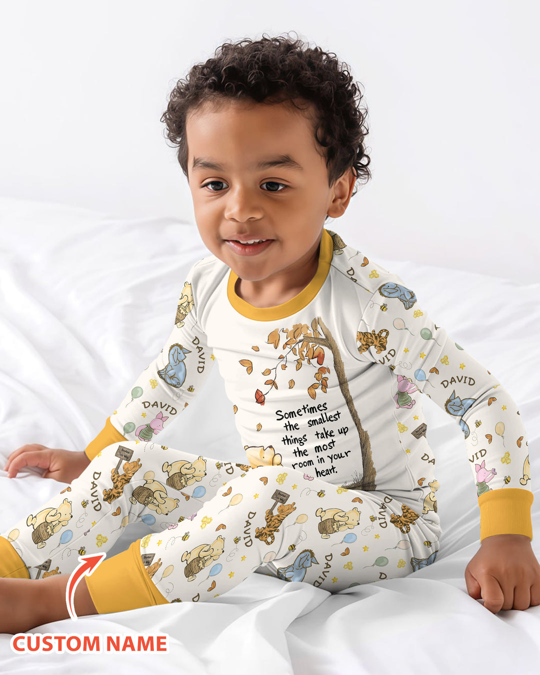 Little Things, Big Love Classic Bear Custom Name Bamboo Two Piece Long Sleeve Pajama Set