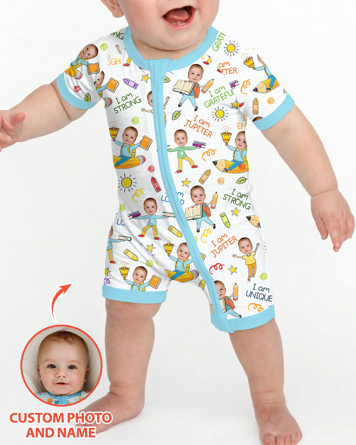 Custom Photo Kid Affirmations I Am Kind Bamboo Shorty Zippy